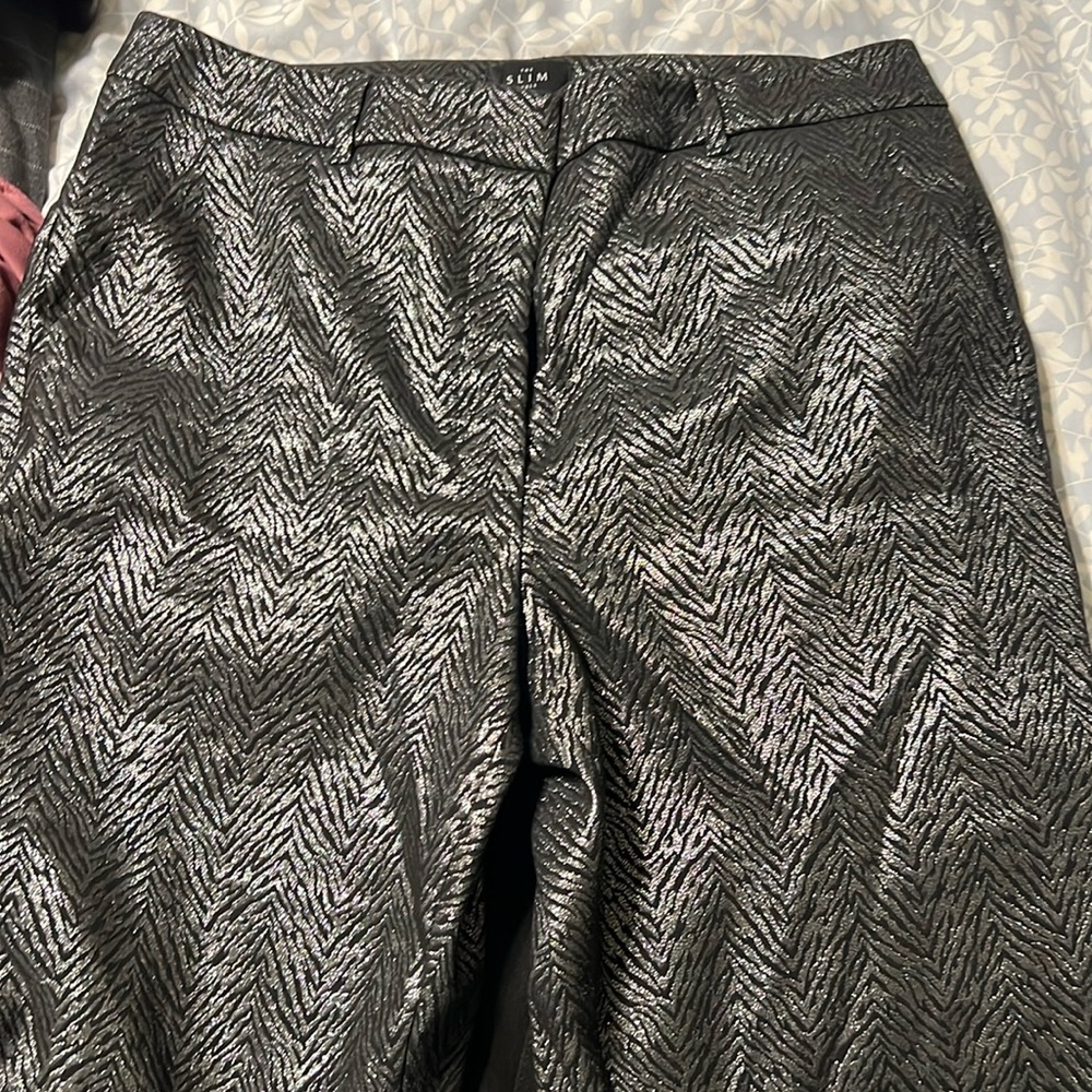White House Black Market Black Metallic Zigzag Straight-Leg Pants